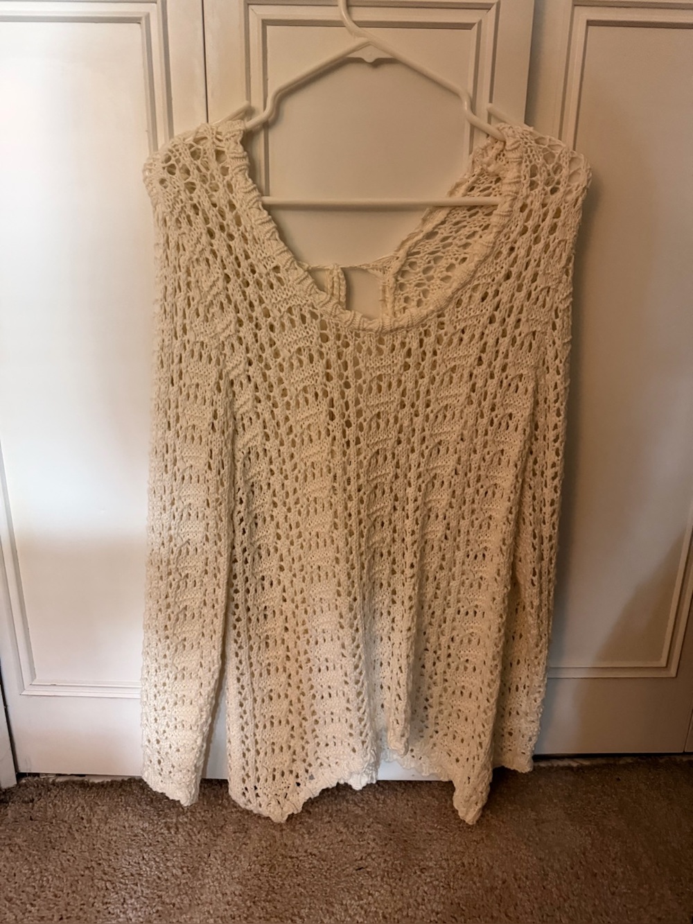 Venus Cream Crochet Open Weave Long Sleeve Festival Sweater Boho